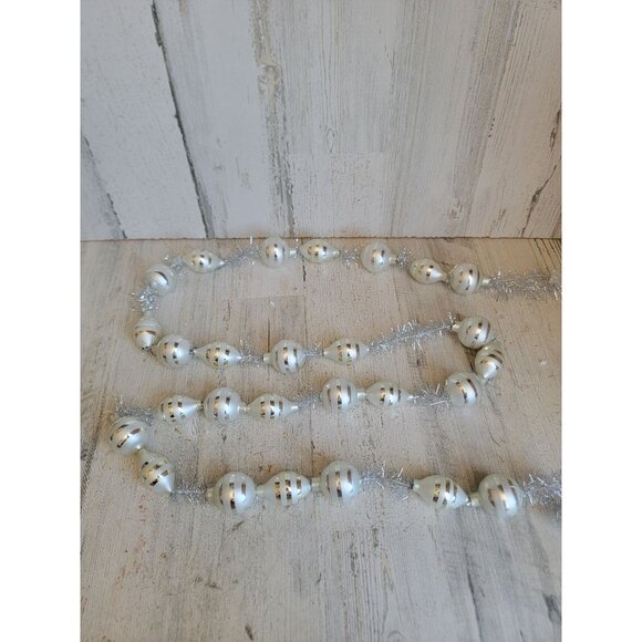 Vintage ball blown glass Garland silver stripe Xmas home decor - Picture 1 of 12